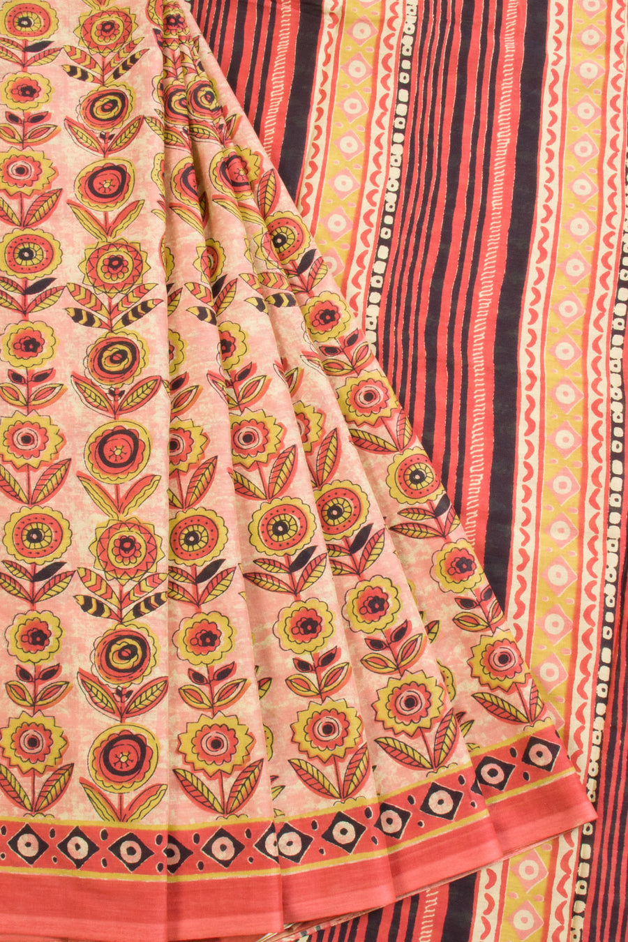 Peach Vanaspathi Printed Mulmul Cotton Saree 10069102 - Avishya