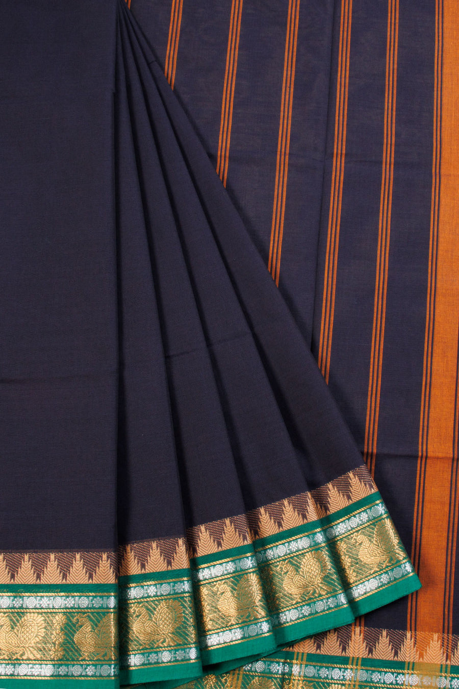 Blue Handwoven Kanchi Cotton Saree 10068695 - Avishya