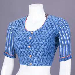 Blue Handblock Printed Cotton Blouse 10069763 - Avishya