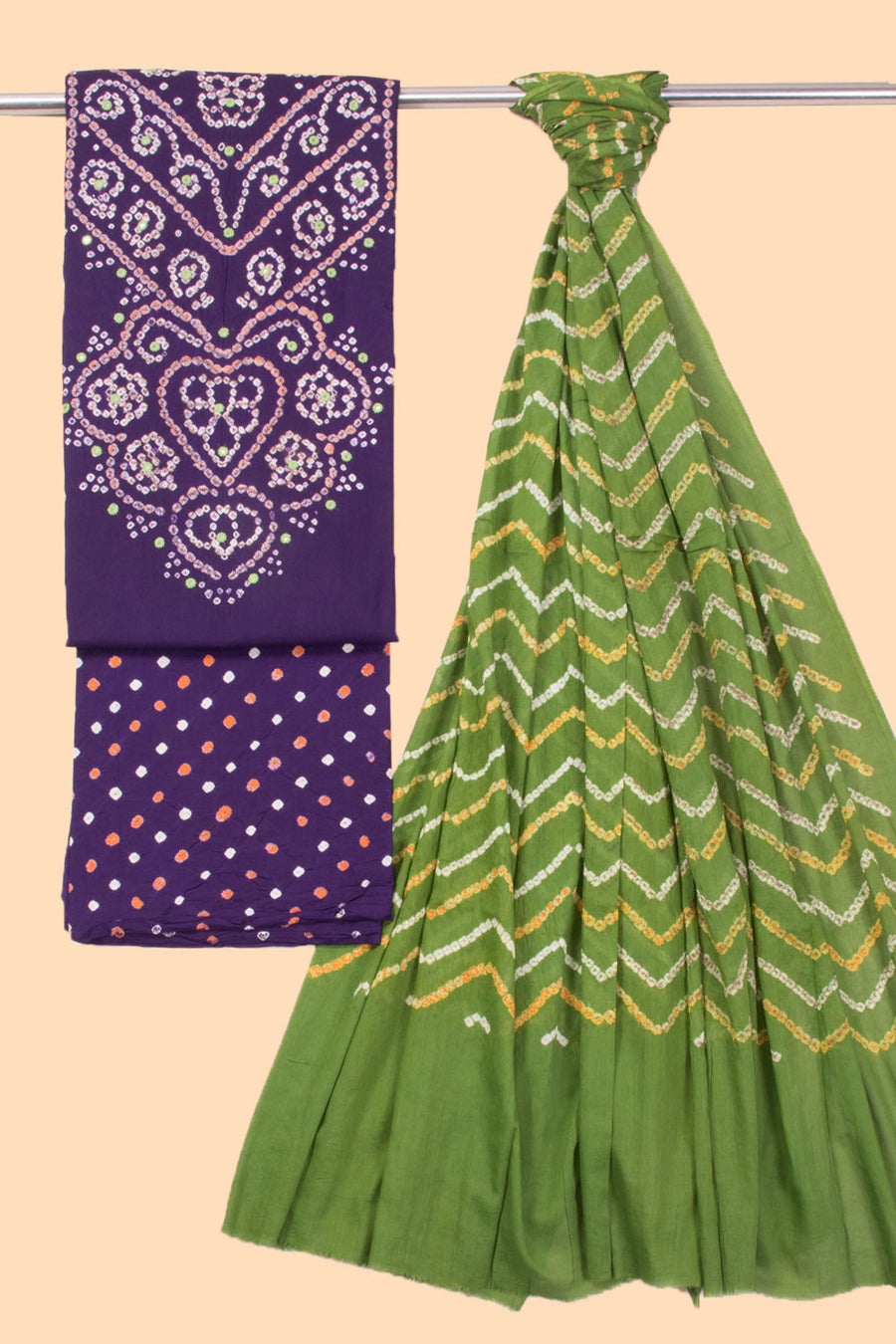 Violet Bandhani Cotton 3-Piece Salwar Suit Material 10069629 - Avishya