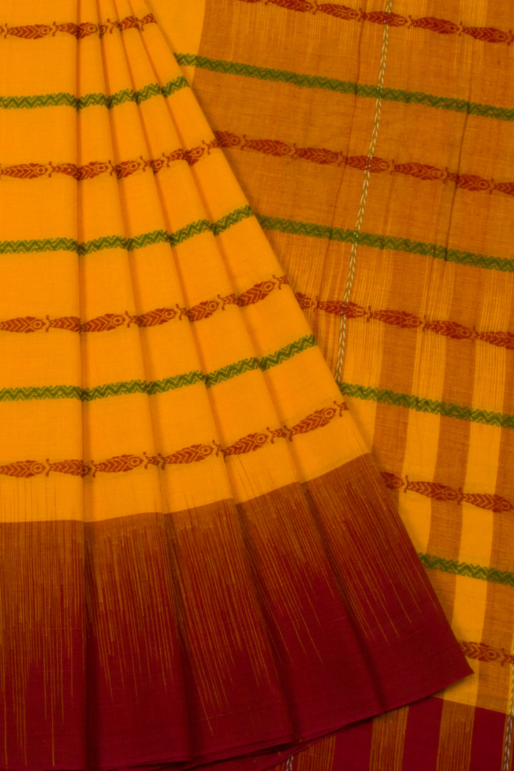 Orange Handloom Dhaniakhali Cotton Saree  - Avishya