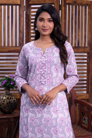 Pastel Purple Hand Block Printed Cotton Kurta 10072426
