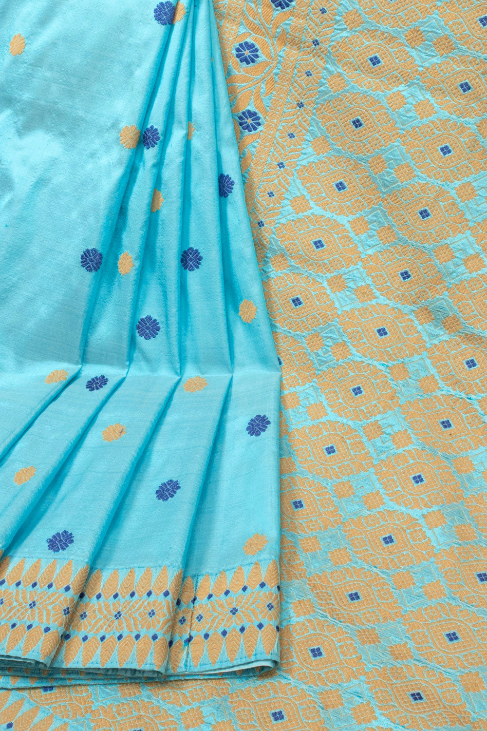 Light Blue Handloom Assam Silk Saree - Avishya