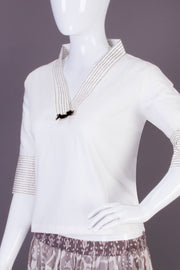 White Shawl Neck Cotton Crop Top-Avishya