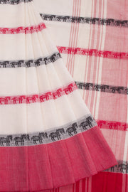 Off White Handloom Dhaniakhali Cotton Saree 10068868 - Avishya