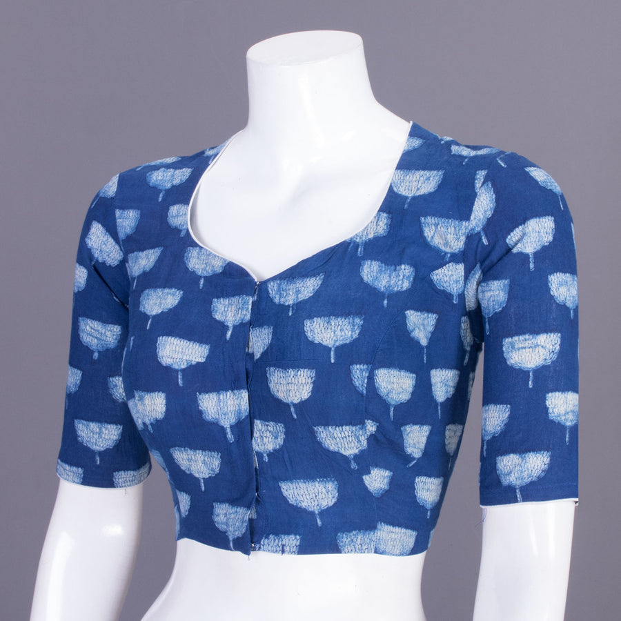 Blue Indigo Handblock Printed Cotton Blouse Without Lining 10069518 - Avishya