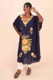 Midnight blue Sozni Embroidered Cotton Kaftan 10070449