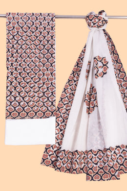 Black  Ajrakh Printed Cutwork Applique Embroidered Cotton 3 Piece Salwar Suit Material 10070186