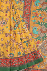 Yellow Kalamkari Print Malai Cotton Saree