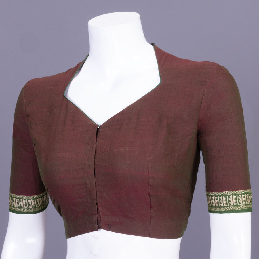 Brownish Green Andhra Cotton Blouse 10070429