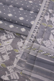 Grey Jamdani Style Cotton 2-Piece Salwar Suit Material