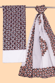 Charcoal Black Ajrakh Printed Cutwork Applique Embroidered Cotton 3 Piece Salwar Suit Material 10070182