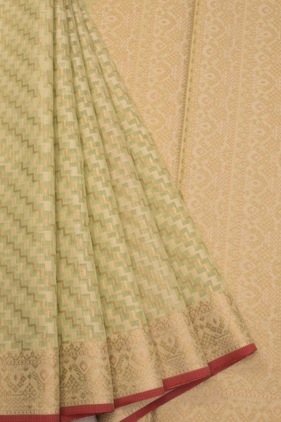 Beige Handloom Banarasi Silk Cotton Saree 10070488