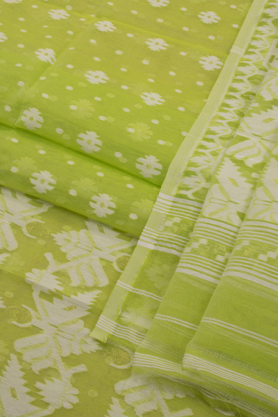 Lime Green Jamdani Style Cotton 2-Piece Salwar Suit Material
