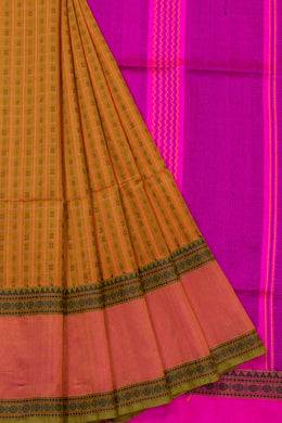 Mustard Yellow Handloom Kanchi Silk Cotton Saree 10073571
