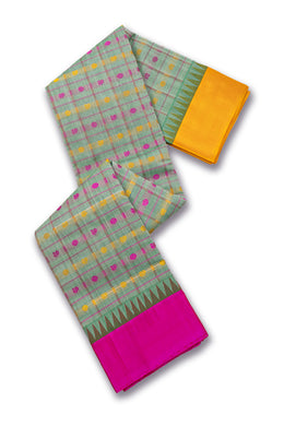 Green Kanchi Cotton Sarees with Silk Border 10074944