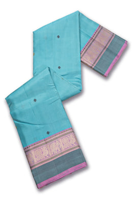 Blue Handloom Threadwork Kanjivaram Silk Saree 10074950