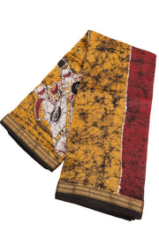 Red Batik Hand Painted Silk Cotton Saree 10073723