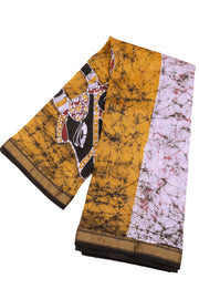 Cream Batik Hand Painted Silk Cotton Saree 10073724