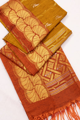 Mustard Yellow Jute Weave Kanjivaram Vegan Silk Saree 10073842