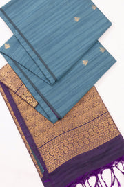 Blue Jute Weave Kanjivaram Vegan Silk Saree 10073848