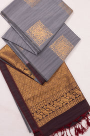 Grey Jute Weave Kanjivaram Vegan Silk Saree 10073849