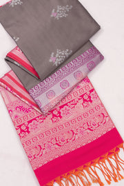 Grey Kanjivaram Vegan Silk Saree with Contrast Pallu 10073857