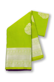 Green Handloom Kanjivaram Vegan Silk Saree with Contrast Pallu 10073866