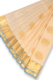 Beige Kanjivaram Vegan Silk Saree with Contrast Pallu 10073894