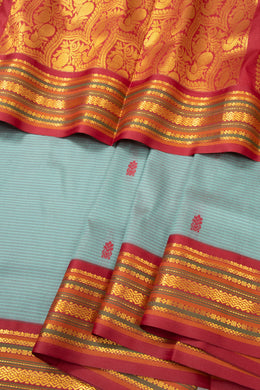 Blue Kanjivaram 9 yard Vegan Silk Saree 10073901