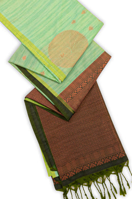  Tea Green Jute Weave Kanjivaram Vegan Silk Saree 10075704