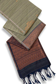  Stone Grey Jute Weave Kanjivaram Vegan Silk Saree 10075705