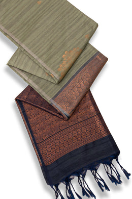  Stone Grey Jute Weave Kanjivaram Vegan Silk Saree 10075705