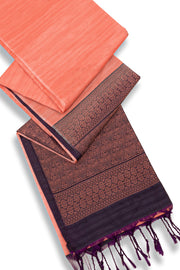 Coral Jute Weave Kanjivaram Vegan Silk Saree 10075706