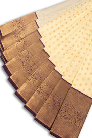 Cream Kanjivaram Vegan Silk Saree 10076045