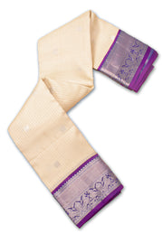 Cream Self Checks Design Kanjivaram Silk Saree 10076049