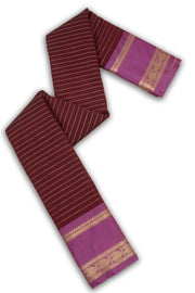 Brown Art Silk Kanjivaram Saree With Stripes Design 10076340