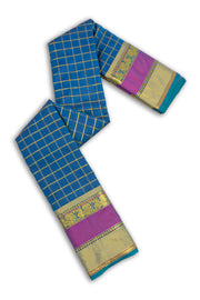 Blue Art Silk Kanjivaram Saree With Checks Design 10076352