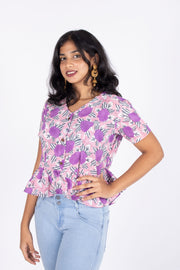  Lavender Hand Block Printed Cotton Crop Top 10074301