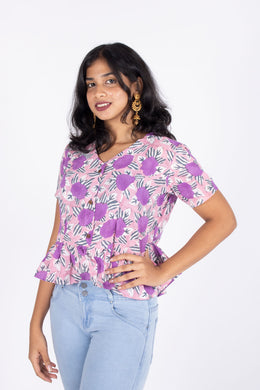  Lavender Hand Block Printed Cotton Crop Top 10074301