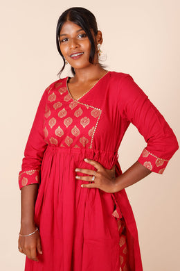 Hot Pink Printed Cotton Kurta Co-ord Set 10075953
