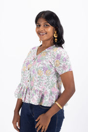 White Hand Block Printed Cotton Crop Top 10074288