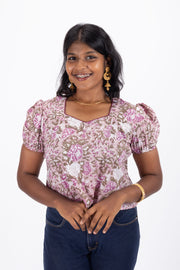 Purple Hand Block Printed Cotton Crop 10074293