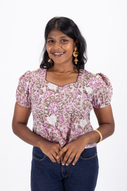Purple Hand Block Printed Cotton Crop 10074293