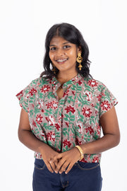 Multicolor Hand Block Printed Cotton Crop Top 10074299