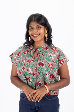 Multicolor Hand Block Printed Cotton Crop Top 10074299