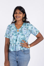 Blue Hand Block Printed Cotton Crop Top 10074300lue