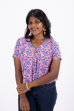 Pink Hand Block Printed Cotton Crop Top 10074305