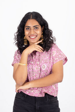 Pink Hand Block Printed Cotton Crop Top 10074328