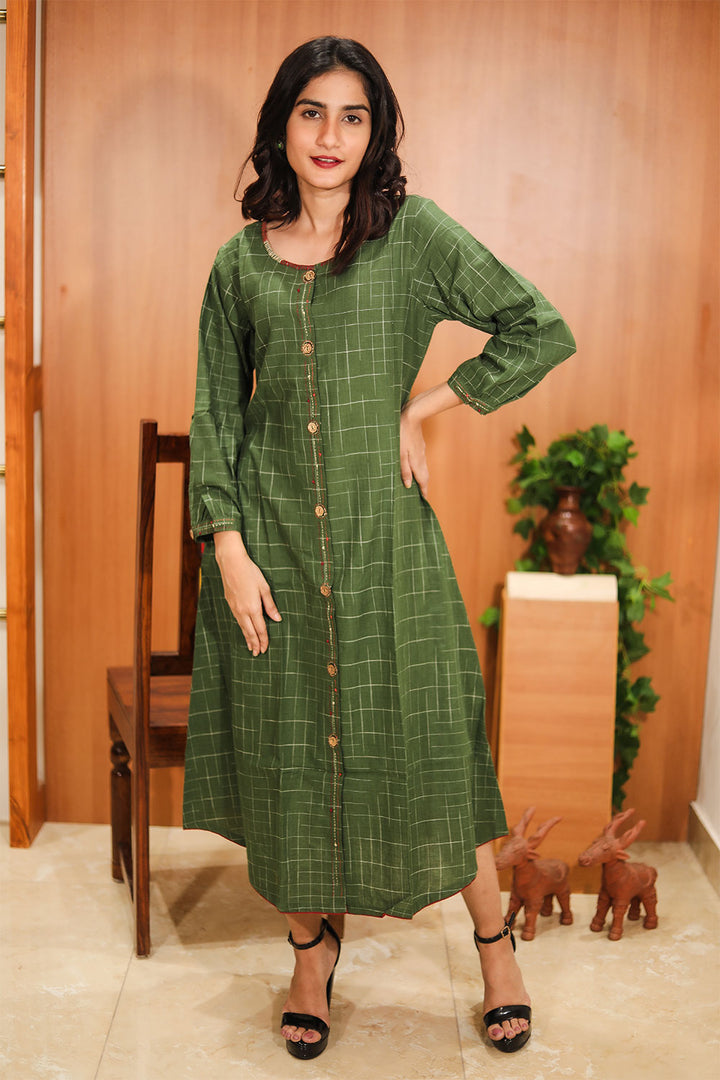 Green Embroidered Cotton Dress 10062651